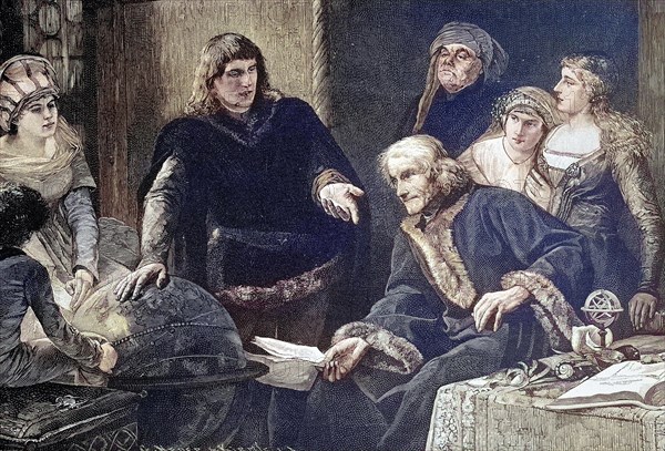 The Erdapfel, earth apple, produced by Martin Behaim in 1492 is the oldest known surviving terrestrial globe, Historical, digitally restored reproduction of an original from the 19th century, exact date unknown