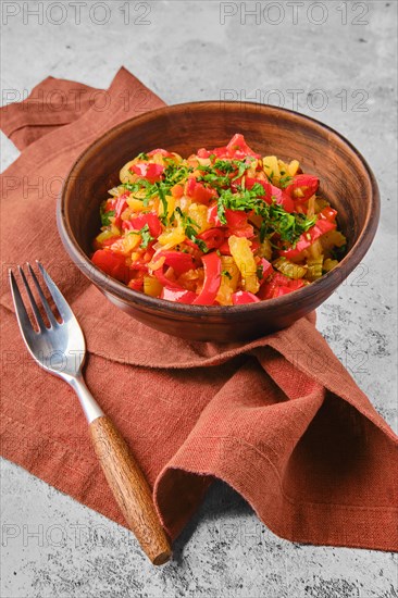 Rustic vegetable ragout in a plate ready to eat