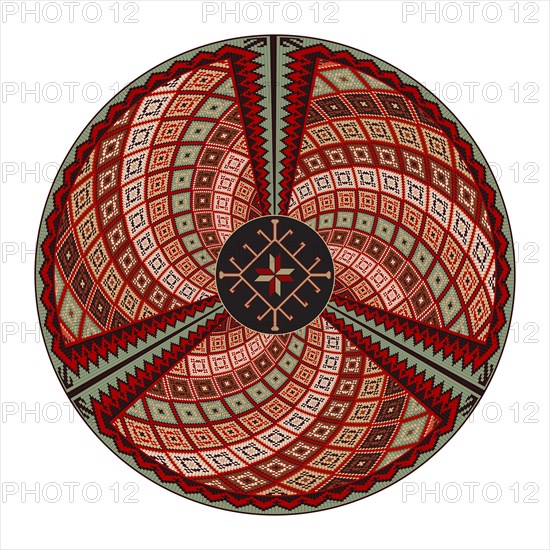 Traditional Kilim round decorative element, vector template