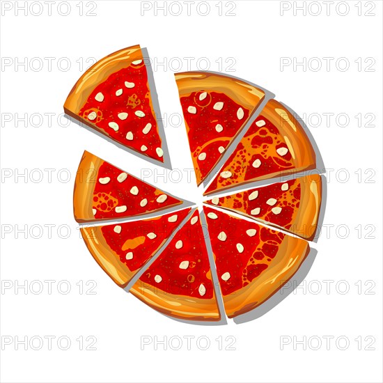 Sliced Pizza Marinara cartoon over white background, vector illustration