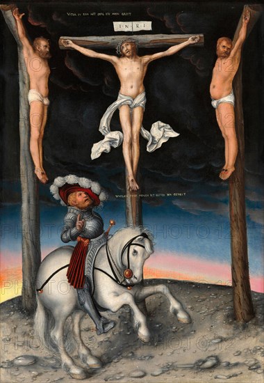 The Crucifixion with the Converted Centurion, painting by Lucas Cranach the Elder, 4 October 1472, 16 October 1553, one of the most important German painters, printmakers and letterpress printers of the Renaissance1961.9.69., Historic, digitally restored reproduction of a historic original