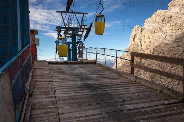 Gondola lift to Forcella Staunies, Monte Cristallo group, Dolomites, Italy, Monte Cristallo group, Dolomites, Italy, Europe