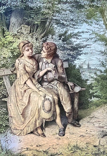 Johann Wolfgang von Goethe was a German writer and statesman. Friederike Elisabetha Brion was the daughter of a pastor who had a brief but intense love affair with the young Johann Wolfgang Goethe, Historical, digitally restored reproduction of a 19th century original