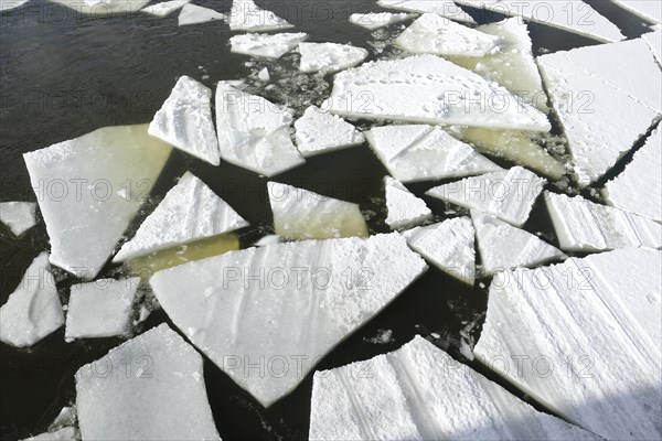 Floating ice sheets, Chateauguay River, Province of Quebec, Canada, North America