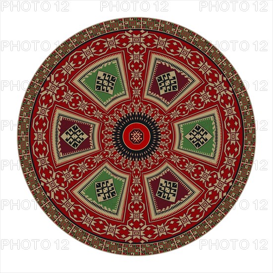 Traditional Kilim round decorative element, vector template