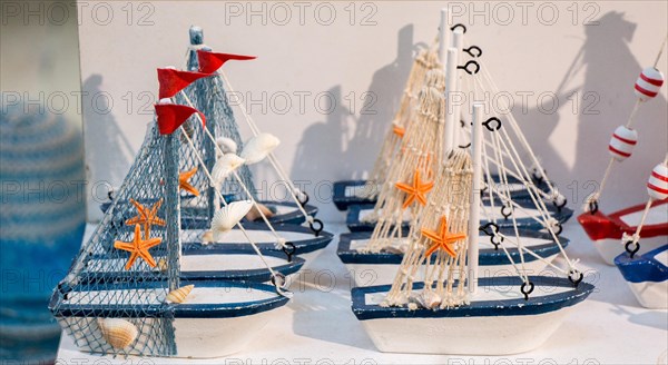 Set of small colorful model boats