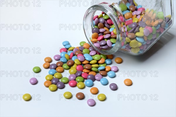 Chocolate lentils with glass container, Smarties