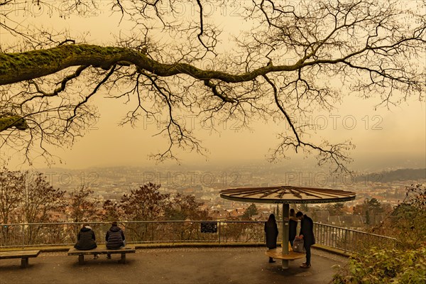 Rare weather phenomenon, dust and sand from the Sahara are in the air and colour the sky yellow, Sahara dust, Stuttgart, Baden-Wuerttemberg, Germany, Europe