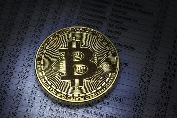 Bitcoin, cryptocurrency, symbol photo of an imaginary coin, studio shot, Germany, Europe