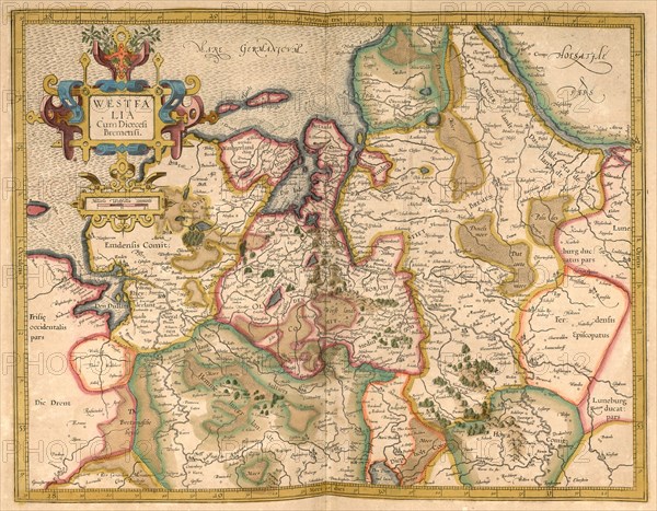 Atlas, map from 1623, Westphalia, Germany, digitally restored reproduction from an engraving by Gerhard Mercator, born as Gheert Cremer, 5 March 1512, 2 December 1594, geographer and cartographer, Europe