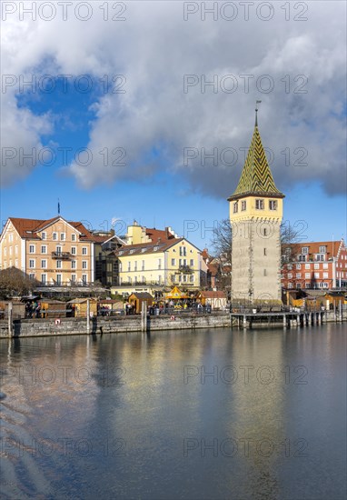 Harbour promenade with Mangturm, harbour, Lindau island, Lake Constance, Bavaria, Germany, Europe