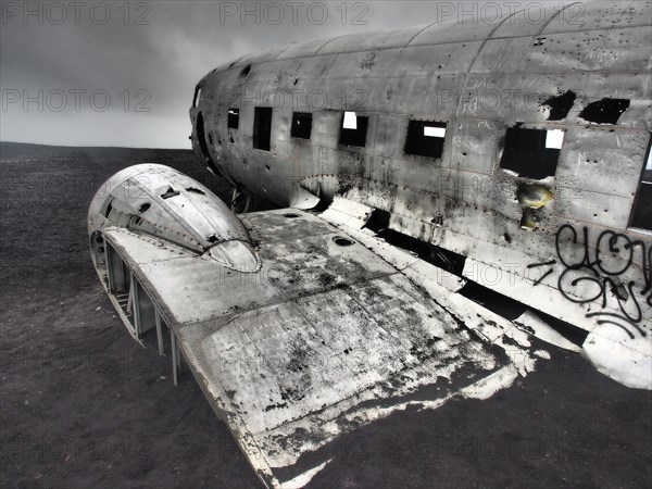 Plane wreckage on the lava beach of Solheimasandur, Iceland, Europe