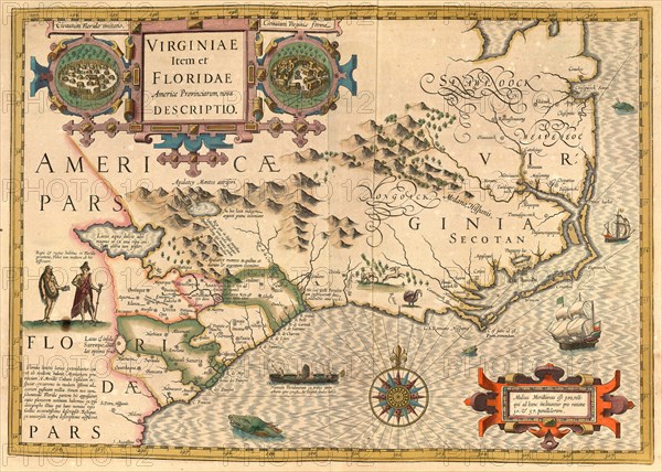 Atlas, map from 1623, Virginia, North of Florida, America, digitally restored reproduction from an engraving by Gerhard Mercator, born Gheert Cremer, 5 March 1512, 2 December 1594, geographer and cartographer
