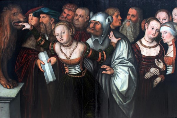 The Fable of the Mouth of Truth, painting by Lucas Cranach the Elder, 4 October 1472, 16 October 1553, one of the most important German painters, graphic artists and book printers of the Renaissance, Historical, digitally restored reproduction of a historical original