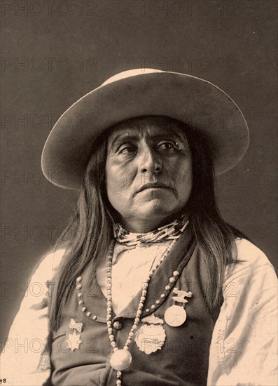 Josh, Chief of the San Carlos Apache Tribe, after a painting by F.A.Rinehart, 1899, Historic, digitally restored reproduction of an original from the period