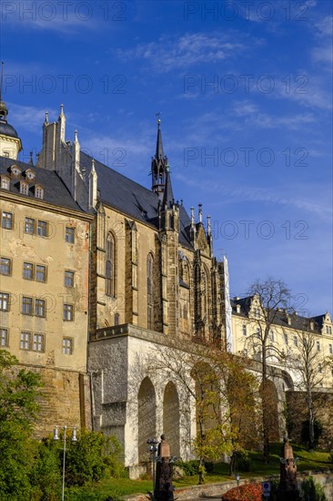 Gothic castle church and entrance portal, Altenburg Castle, Altenburg, Thuringia, Germany, Europe