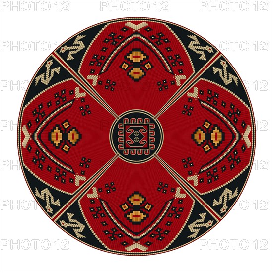 Traditional Kilim round decorative element, vector template