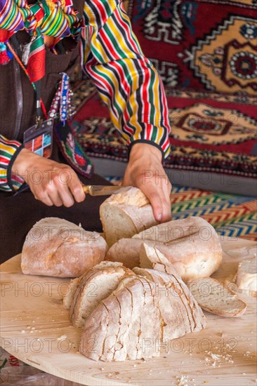 Traditional Turkish style made bread loaf cut into slices