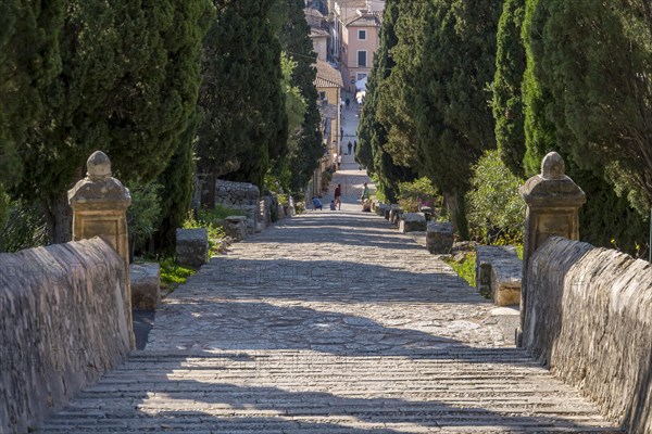 Carrer del Calvari, Stairs to Calvary, Pollenca, Majorca, Balearic Islands, Spain, Europe