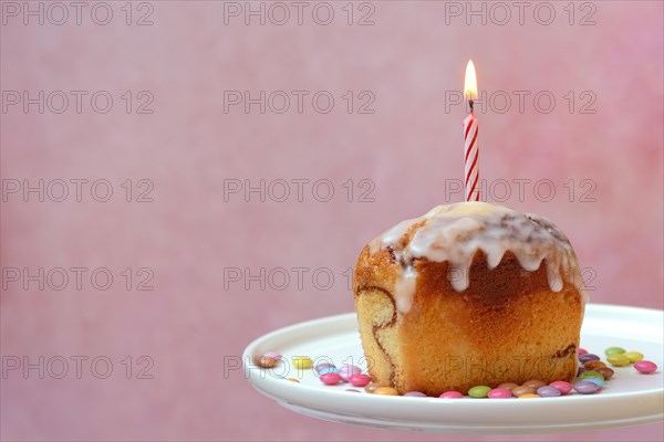 Birthday Cake with Burning Candle, Cake