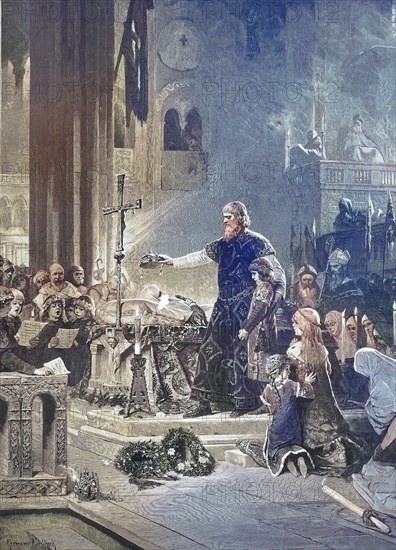 Coronation of St. Elisabeth, Historical, digitally restored reproduction of a 19th century original