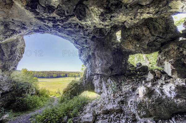 Bocksteinhoehle, UNESCO World Heritage Site, part of the Caves and Ice Age Art of the Swabian Alb World Heritage Site, Rammingen, Baden-Wuerttemberg, Germany, Europe