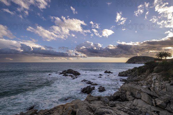 Sunset on the coast of the province of Gerona on the Costa Brava in Catalonia Spain