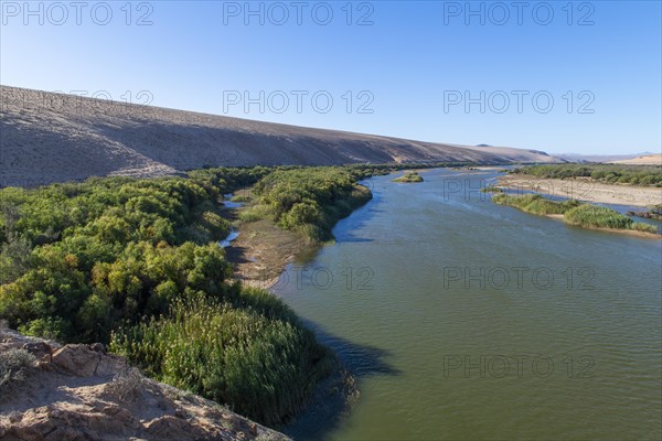 Orange River, also known as the Orange River, on the border between Namibia and South Africa, Oranjemund, Sperrgebiet National Park, also known as Tsau ÇKhaeb National Park, Namibia, Africa