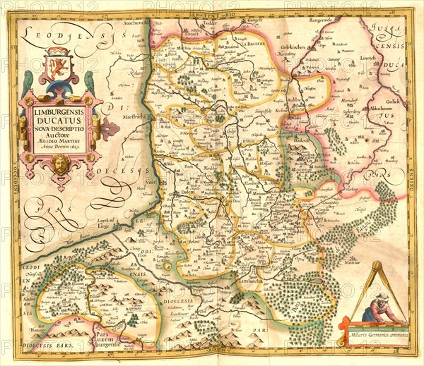 Atlas, map from 1623, Limburgensis, Limburg, Belgium, digitally restored reproduction from an engraving by Gerhard Mercator, born as Gheert Cremer, 5 March 1512, 2 December 1594, geographer and cartographer, Europe