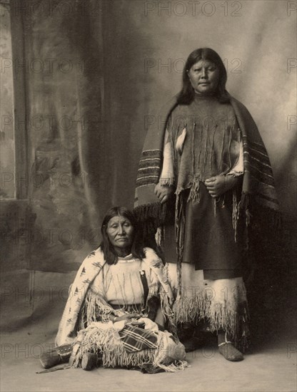 Two woman, Indians, Kiowa, after a picture by F.A.Rinehart, 1899, Kiowa or Kaigwu are an ethnic tribe of the Indians of North America, from what is now western Montana, Historic, digitally restored reproduction of an original from the period