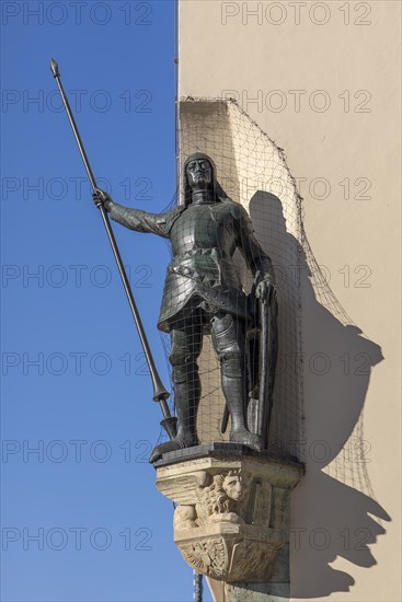 Knight sculpture at the Chamber of Industry and Commerce, Nuremberg, Middle Franconia, Bavaria, Germany, Europe