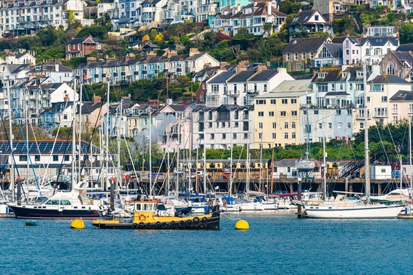 Steam Train and Boats over River Dart, Kingswear from Dartmouth, Devon, England, United Kingdom, Europe