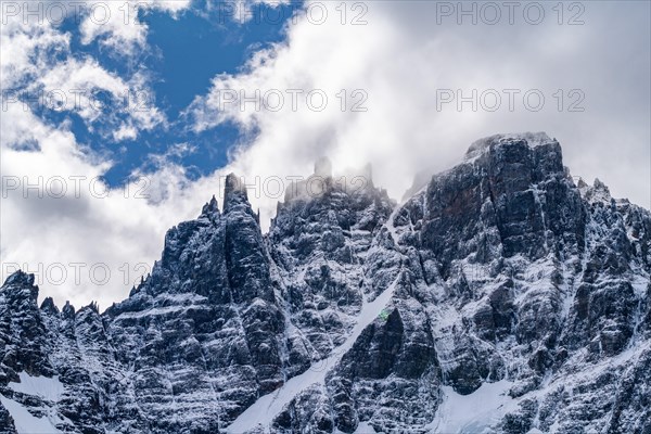 Rock peaks on the summit of Cerro Castillo mountain, Cerro Castillo National Park, Aysen, Patagonia, Chile, South America