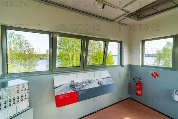 Interior of the Nieder Neuendorf border tower, watchtower and command post on the GDR border and Berlin Wall, Wall cycle path, Brandenburg, Germany, Europe