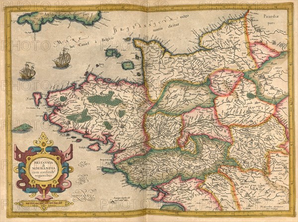 Atlas, map from 1623, Brittany and Normandy, France, digitally restored reproduction from an engraving by Gerhard Mercator, born as Gheert Cremer, 5 March 1512, 2 December 1594, geographer and cartographer, Europe