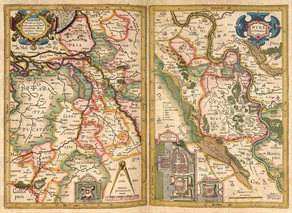 Atlas, map from 1623, Rhineland, Germany and Brabant, Belgium, digitally restored reproduction from an engraving by Gerhard Mercator, born as Gheert Cremer, 5 March 1512, 2 December 1594, geographer and cartographer, Europe