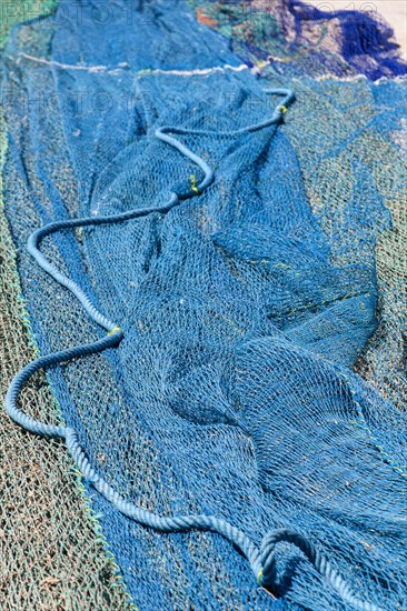 Colourful fishing nets and ropes, Majorca, Balearic Islands, Spain, Europe