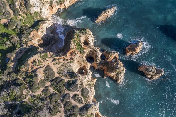 Praia da Marinha, rocks and cliffs, steep coast in the Algarve, Portugal, Europe