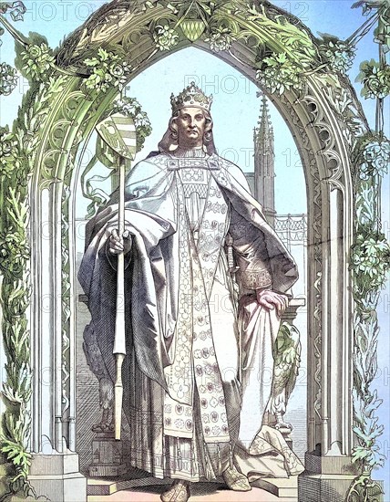 Louis IV, called the Bavarian, from the House of Wittelsbach, was King of the Romans from 1314, King of Italy from 1327 and Holy Roman Emperor from 1328, Historical, digitally restored reproduction of a 19th century original