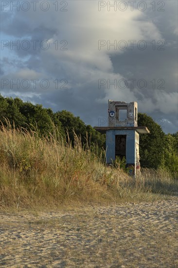 Graffiti on the ruins of a Soviet-era watchtower in the dunes on Kloogaranna beach, Harju County, Estonia, Europe