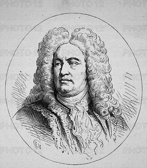 George Frideric Handel, German pronunciation, 23 February 1685-14 April 1759, was a German, later British, Baroque composer, Historical, digitally restored reproduction from a 19th century original
