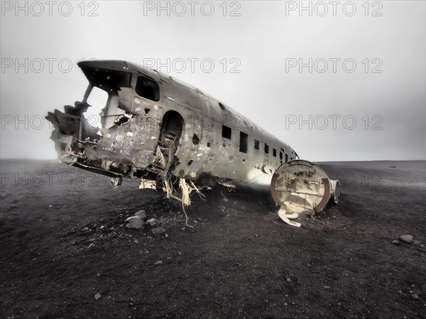 Plane wreckage on the lava beach of Solheimasandur, Iceland, Europe