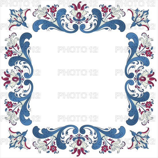Vector floral frame with traditional Norwegian Rosemaling motif