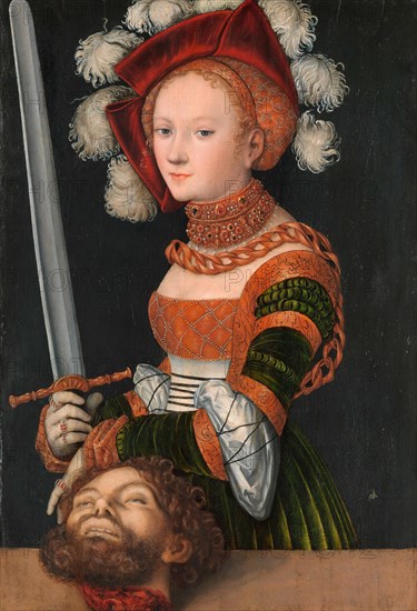 Judith with the head of Holofernes, according to the Old Testament Holofernes is an Assyrian general who is killed by Judith, painting by Lucas Cranach the Elder, 4 October 1472, 16 October 1553, one of the most important German painters, graphic artists and letterpress printers of the Renaissance, Historic, digitally restored reproduction of a historical original