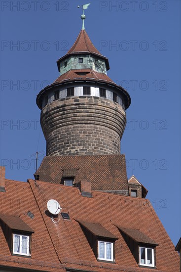 Sinwell Tower, historical round tower around 1350, on the Kaiserburg, Nuremberg, Middle Franconia, Bavaria, Germany, Europe