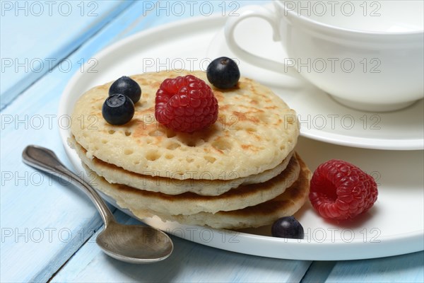 Blini, mini pancakes with fruit, blini