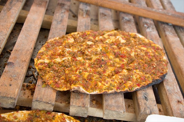 Lahmacun, Turkish pizza pancake with spicy meat filling