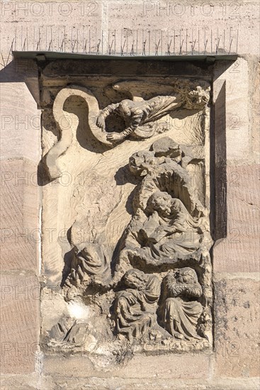 Relief with a biblical motif, outside the Sebaldus Church, 16th century, Nuremberg, Middle Franconia, Bavaria, Germany, Europe