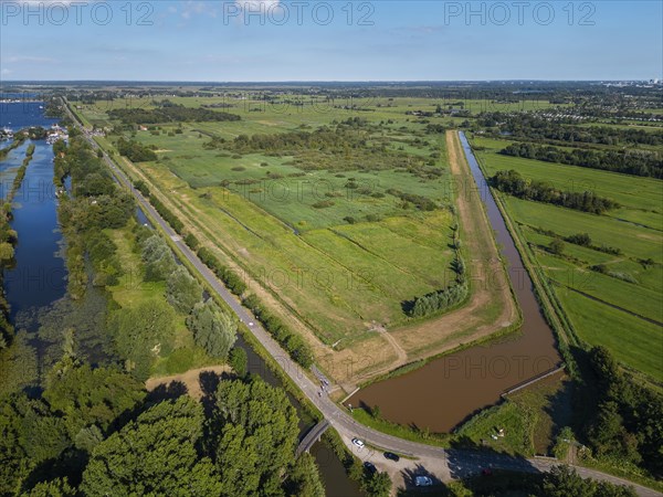 Aerial view with landscape of the nature reserve near Tienhoven, North Holland, Netherlands