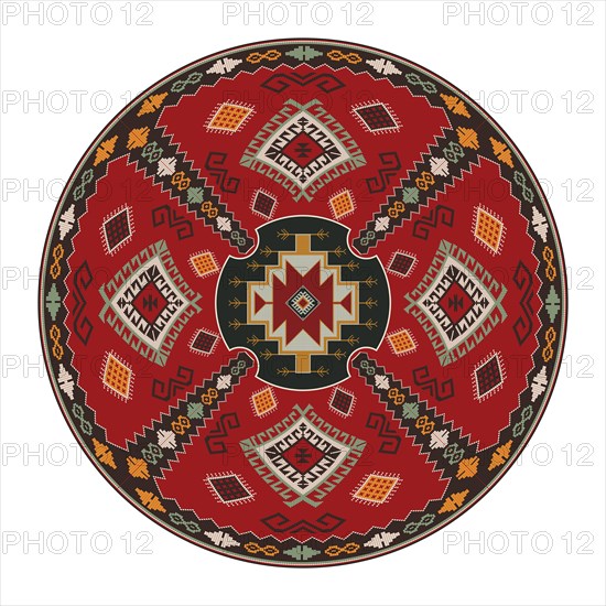 Traditional Kilim round decorative element, vector template